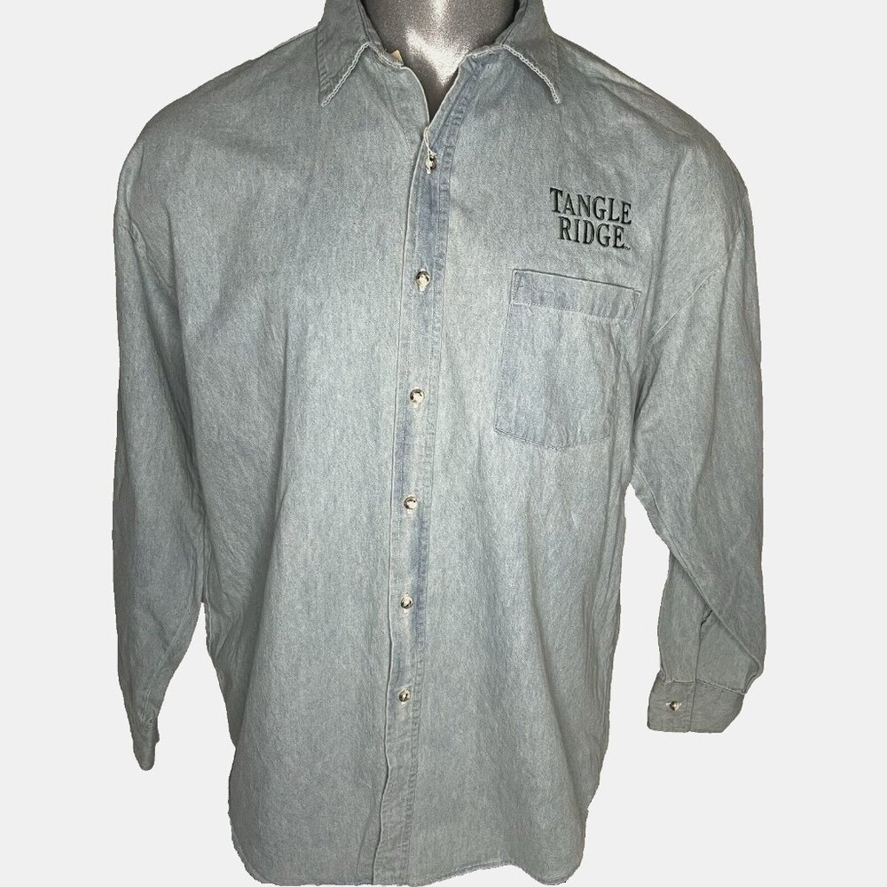 Vintage sz L Tangle Ridge Whiskey Workshirt Blue Shirt USA Crystal Springs NOS